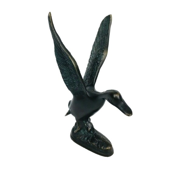 Vintage Bronze Duck Bird Taking Flight Sculpture Figurine 7" X 6" - Picture 5 of 11